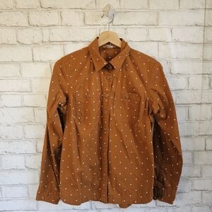 DULUTH TRADING CO Yellow Polka Dot Button-Up Shirt, XS